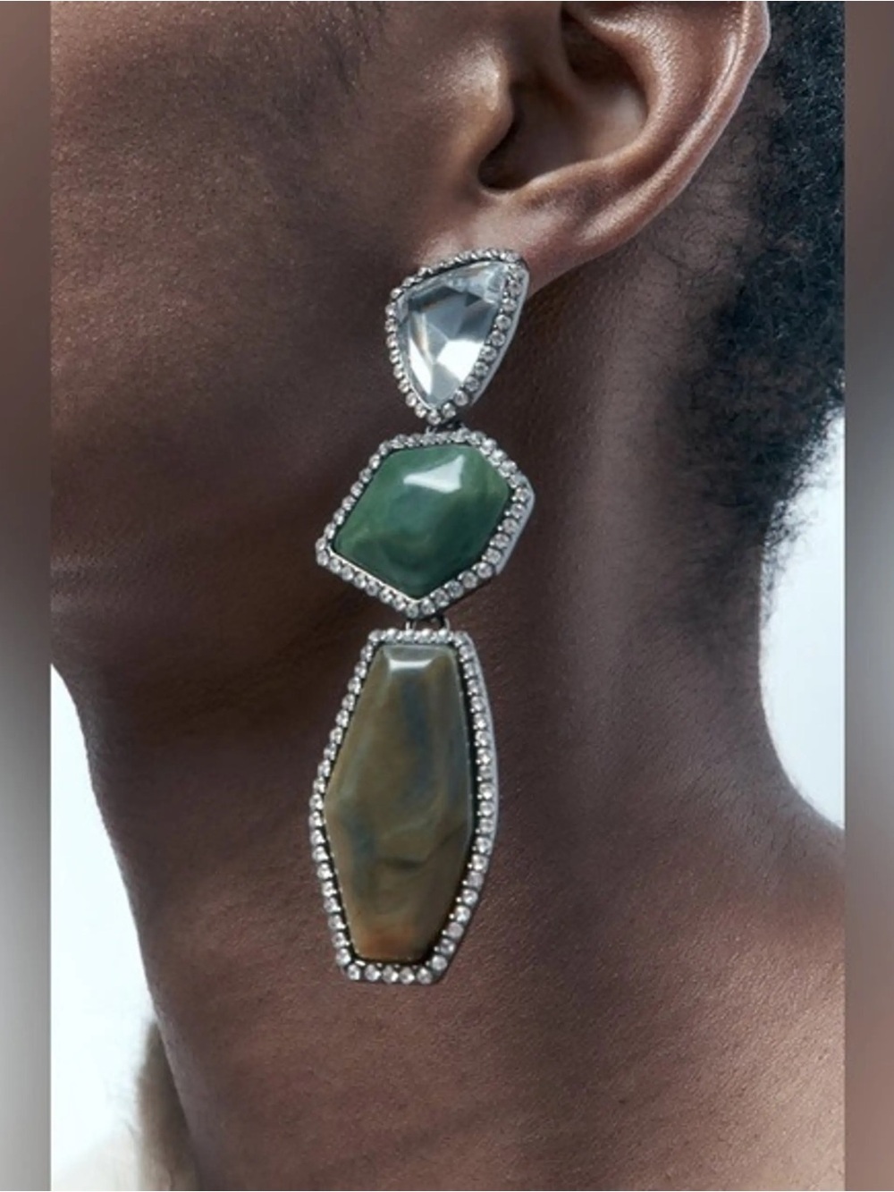 Zara Anthracite Grey Metal Earrings NEW